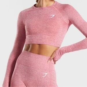 Gymshark Vital Seamless 2.0 Long Sleeve Crop Top in Pink Marl